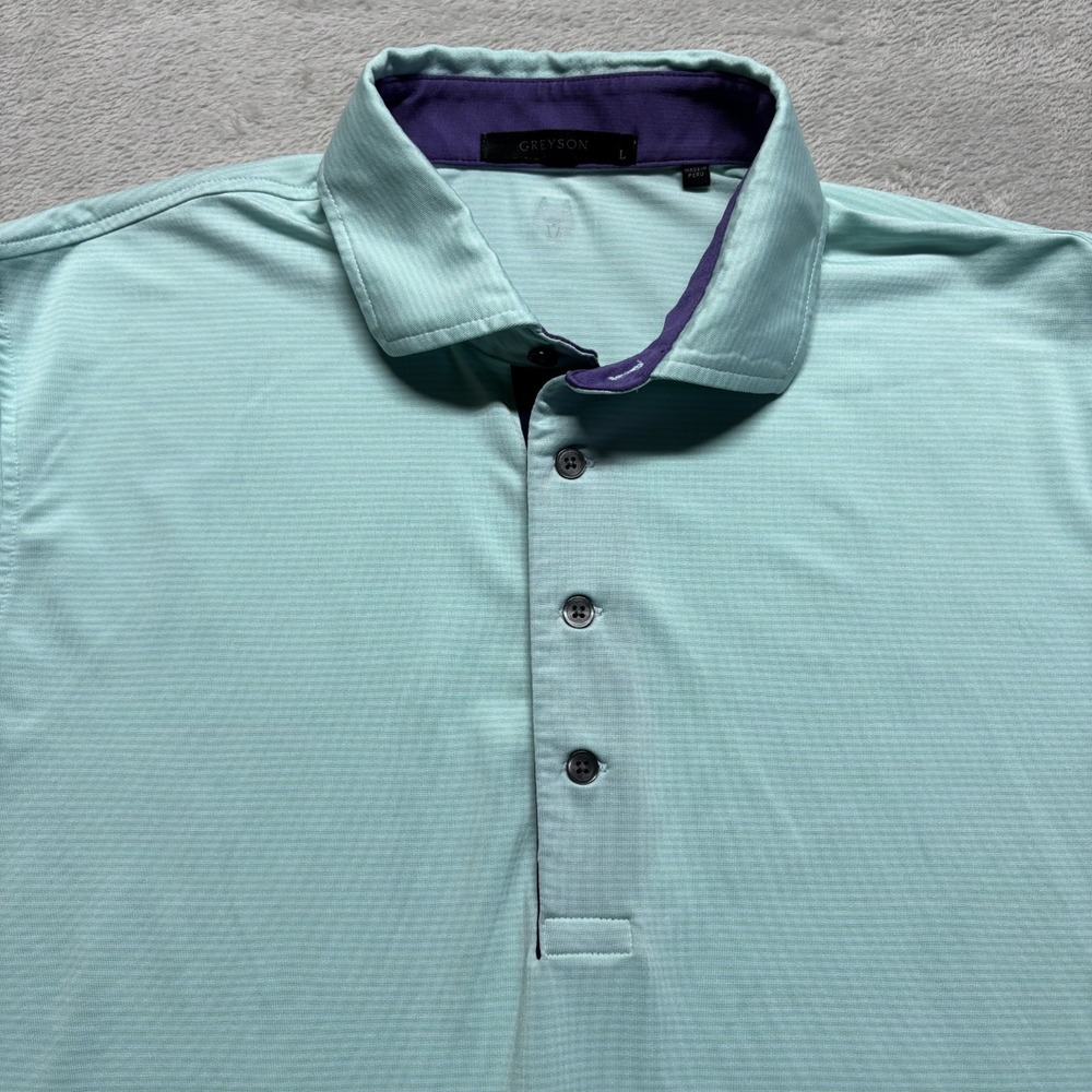 Greyson Men's L Light Green Striped Golf Performance Polo Short Sleeve